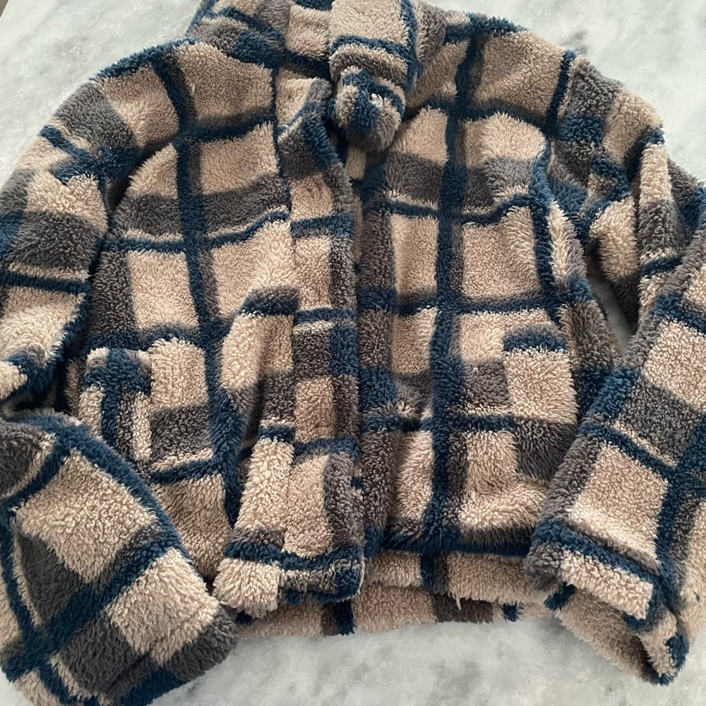 Thread & Supply Plaid Puffer Jacket - Blue and Cream